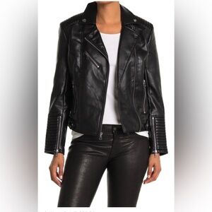 Kendall & Kylie Ladies Black Faux Leather Full Zip Moto Jacket Size Large